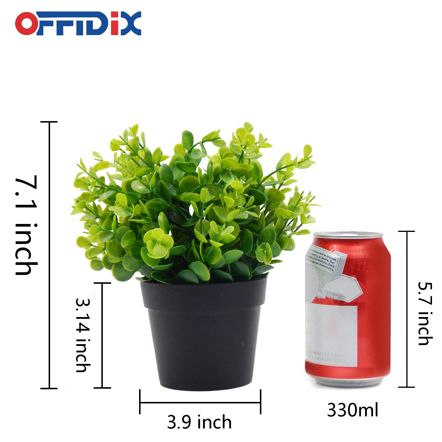 OFFIDIX Mini Artificial Eucalyptus Potted Plants - Fake Plastic Greenery for Home, Office & Bathroom Decor - Realistic Faux Plants in Black Plastic Pots for Desk, Shelf & Tabletop Decorations
