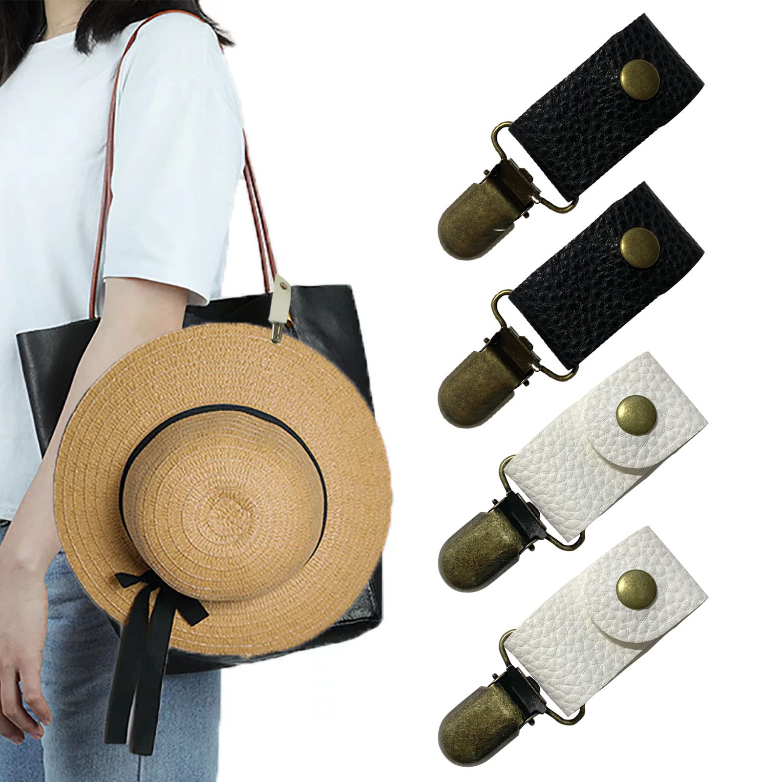 3 Pack Travel Hat Clips - Premium Leather Cap Holders for Bags, Backpacks, Luggage & Purses | Secure Your Hat While Traveling, Hiking or Commuting