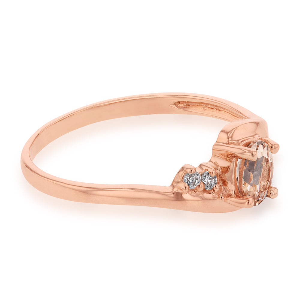9ct Rose Gold Morganite and Zirconia Oval Ring - Size Adjustable (+1-2 Sizes) | Elegant Engagement, Wedding, Anniversary Gift for Her | Perfect for Proposals, Valentine's Day & Special Occasions