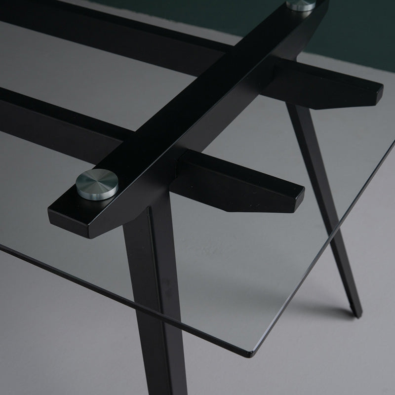 ARCHIE 180cm Glass Dining Table - Modern Tempered Glass Top with Sturdy Metal Frame for Dining Room, Kitchen, or Office Space