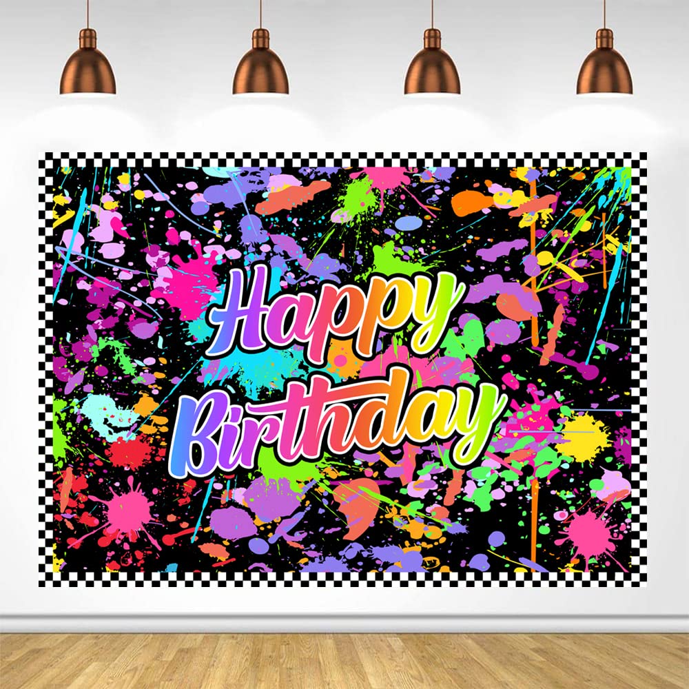 Lofaris Neno Glow in The Dark Birthday Party Backdrop - Colorful Graffiti Splash Paint Photography Background for Black Light Sleepover & Kids Birthday Decor - Perfect for Birthday Parties, Photo Booths, and Slime Themed Celebrations