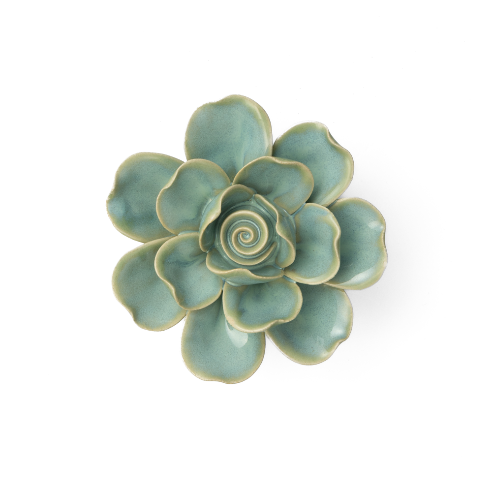 French Ceramic Flower Teal Gardenia - Elegant Home Decor for Living Room, Bedroom, or Office Centerpiece