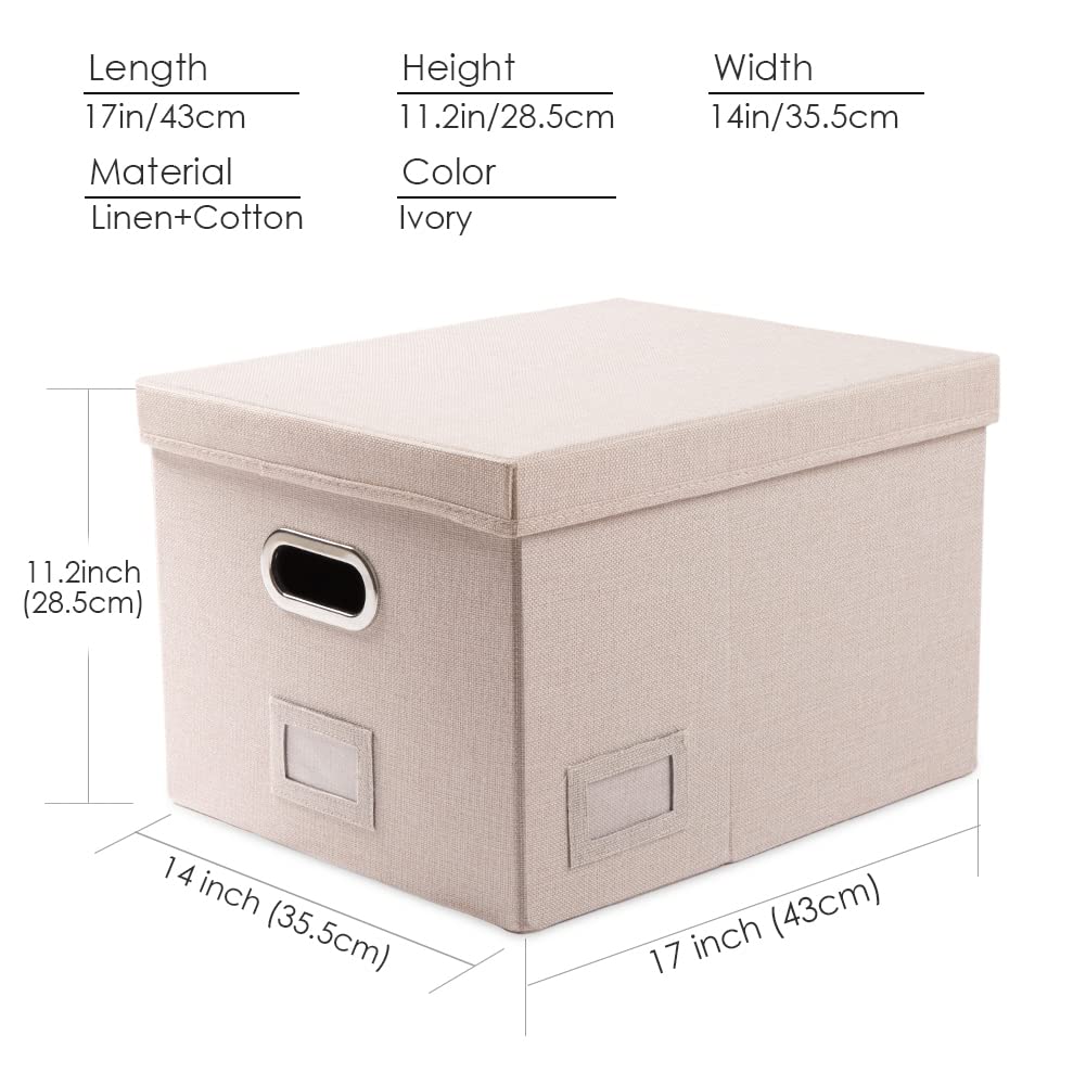 PRANDOM File Organizer Box Set of 4 - Collapsible Linen Storage Bins with Lids for Office Cabinet, Letter/Legal Size (17x14x11.2 Inch), Light Grey - Perfect for Home Office Organization, Document Storage & Filing System