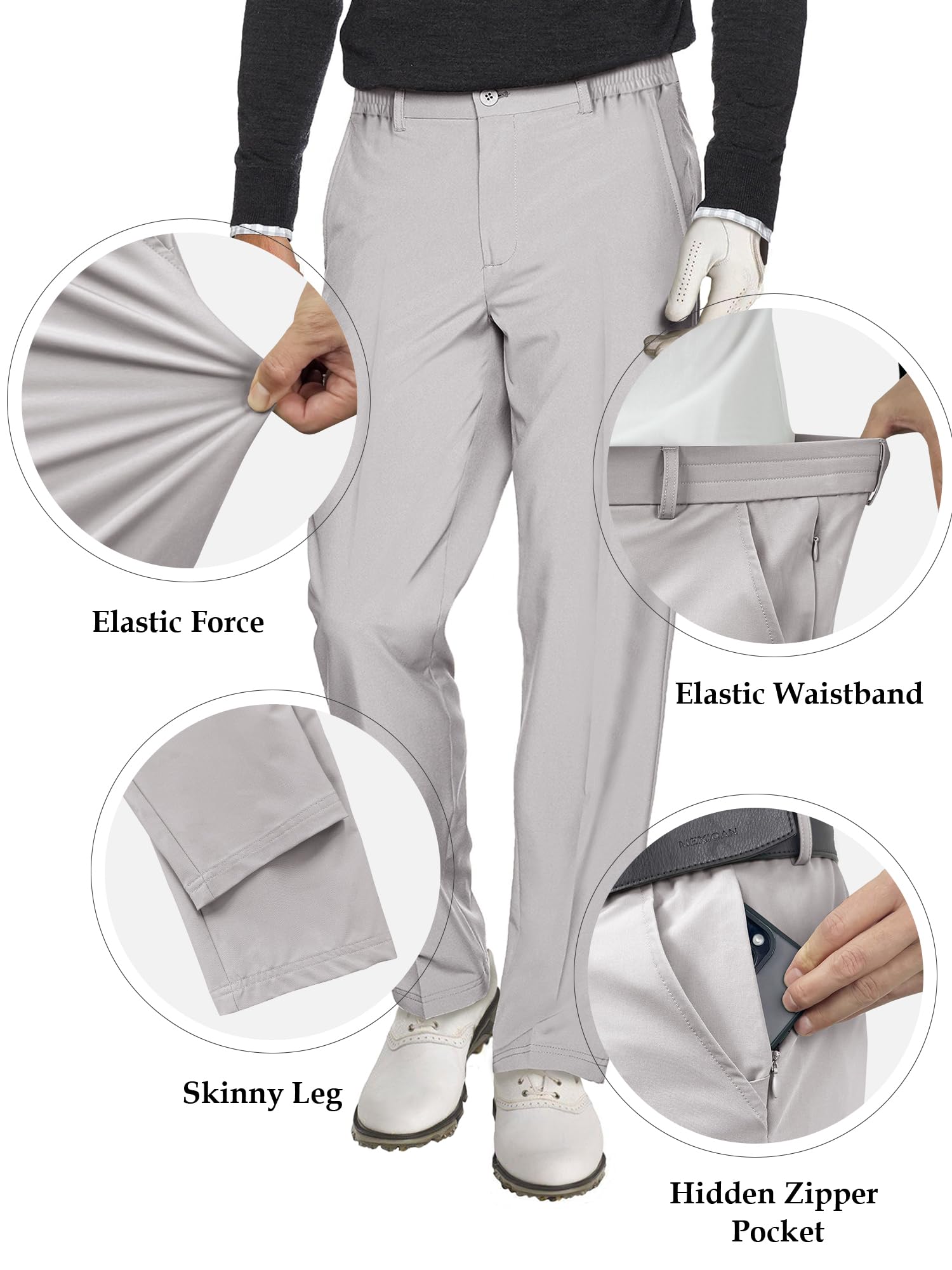 Comdecevis Men's Slim Fit Stretch Dress Pants - Business Casual & Golf Pants with Expandable Waistband | Perfect for Office, Weddings & Outdoor Activities