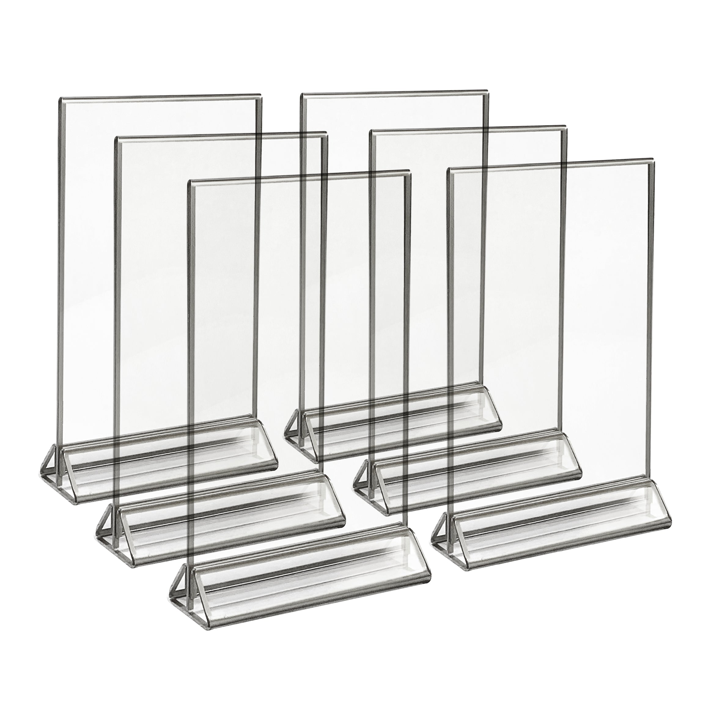 5x7 Acrylic Sign Holders with Silver Trim - Set of 6 | Perfect for Retail Displays, Restaurant Menus & Office Signage