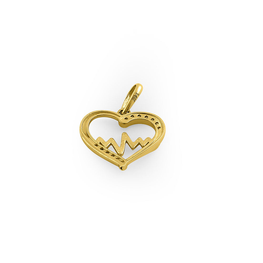 14K Solid Gold Heartbeat Pendant with CZ Stone - Elegant Necklace for Women, Perfect Gift for Valentine's Day, Anniversary or Birthday