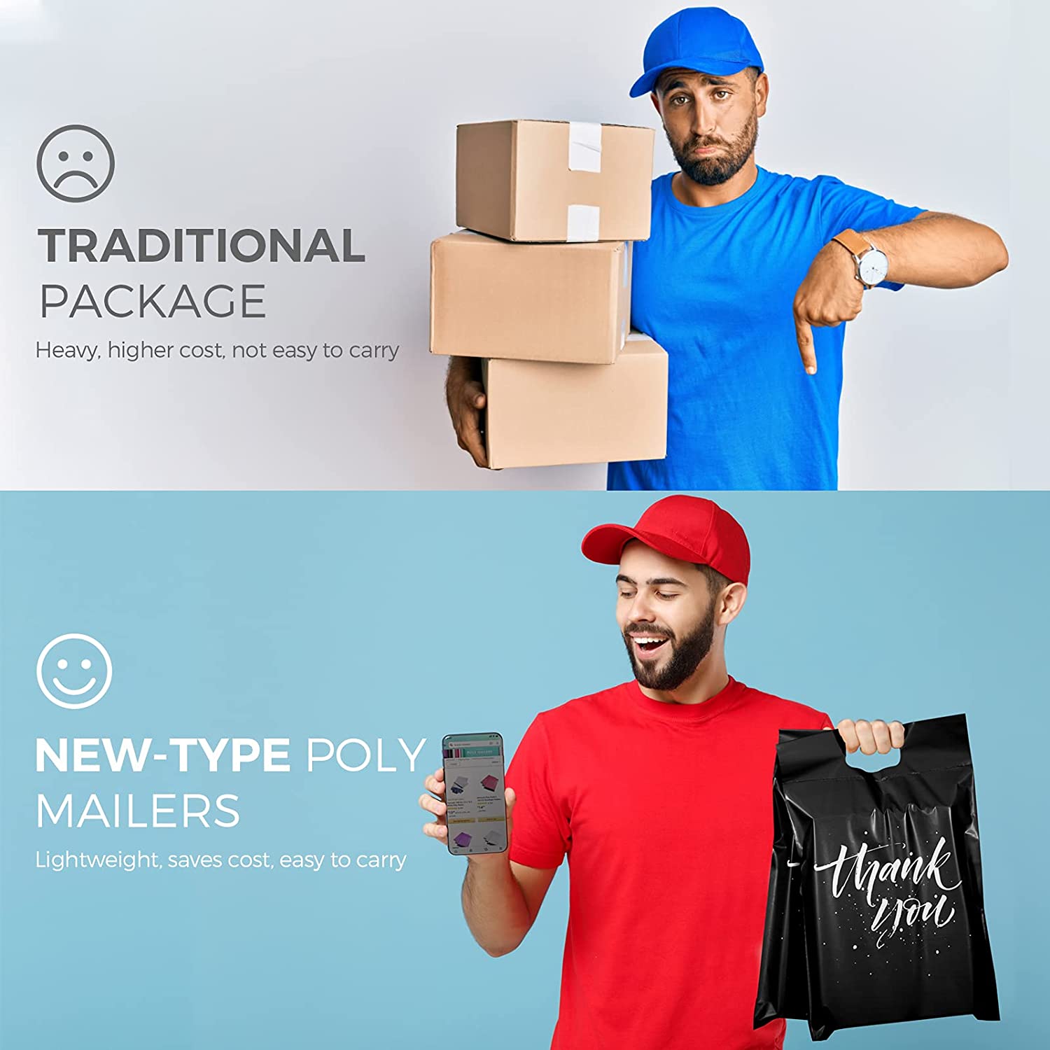 14.5x19 Inch Black Self-Sealing Poly Mailer with Handle - Waterproof Shipping Envelopes for Ecommerce, Clothing & Online Business | Perfect for Amazon FBA, eBay & Etsy Sellers