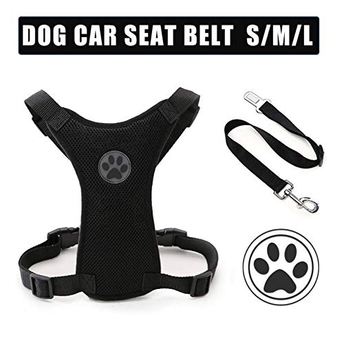 MASO Adjustable Dog Car Safety Vest Harness - Breathable Mesh Pet Seat Belt with Lead Clip for Travel, Daily Use & Road Trips - Secure & Comfortable for Small Dogs (Size S, Black) - Perfect for Car Rides, Walks & Outdoor Adventures