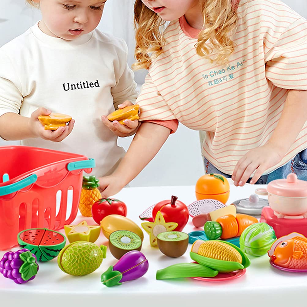 1 Set Play House Toy Cutting Fruit Vegetable Toy for Kids - Pretend Play Kitchen Set with Realistic Fruits & Vegetables - Perfect for Role Play, Learning & Fun at Home or Preschool