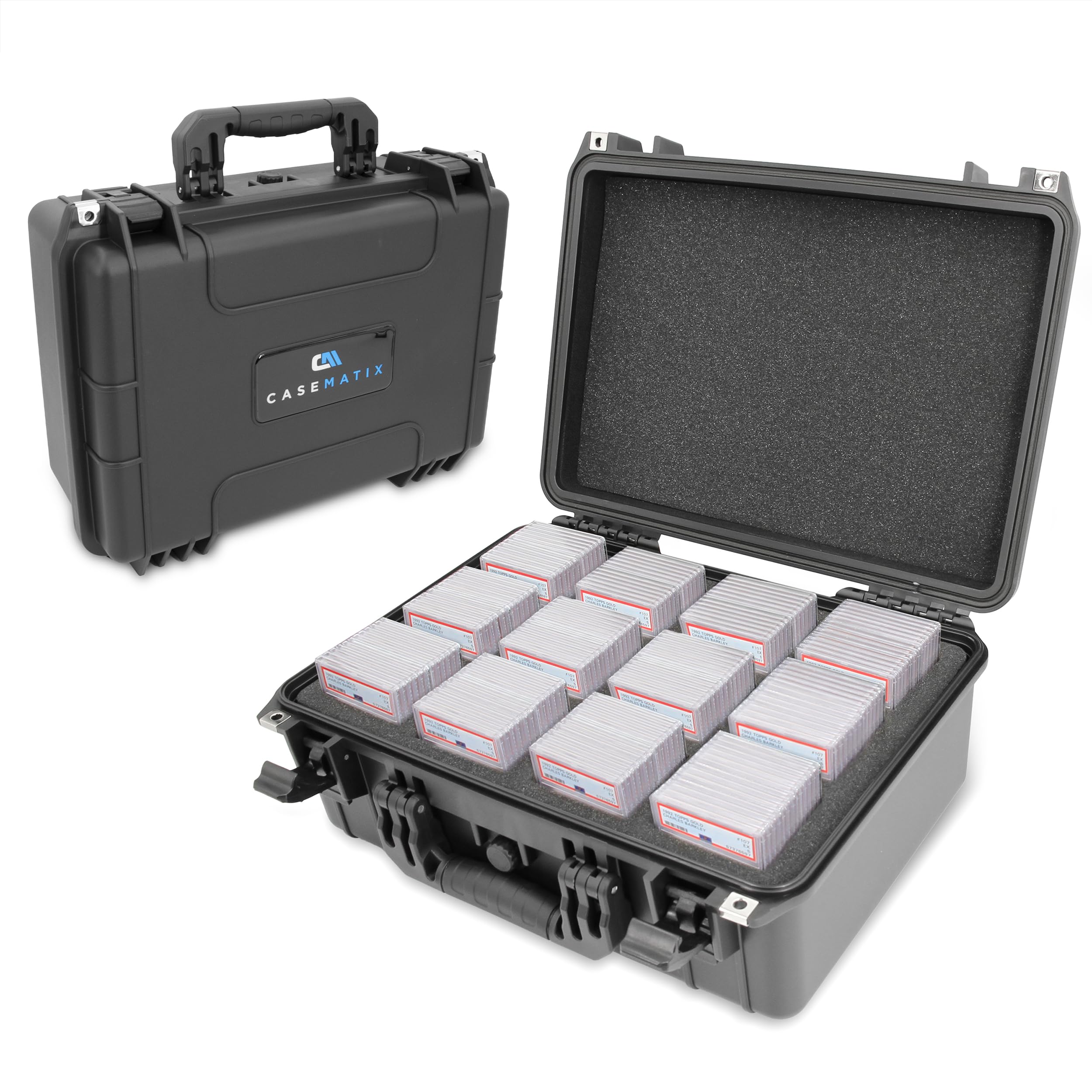 CASEMATIX Graded Card Case - Holds 130 PSA Graded Sports Trading Cards | Waterproof Card Storage Box with 12 Dividers | Perfect for Collectors & Card Show Protection