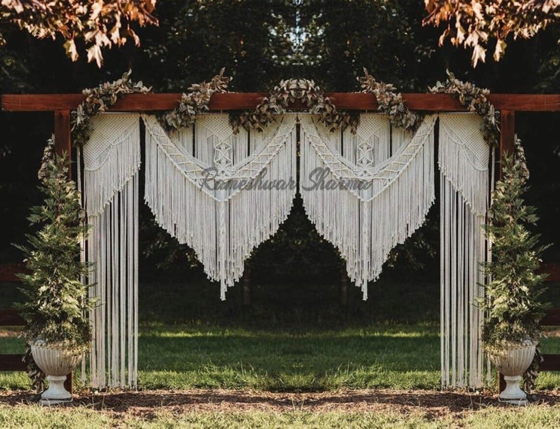Large Macrame Wall Hanging - 75x85 Inch Boho Wedding Decor with White Wooden Sticks | Bohemian Tapestry for Arbor, Archway Backdrop & Home Art | Perfect for Weddings, Living Rooms & Nursery Decor