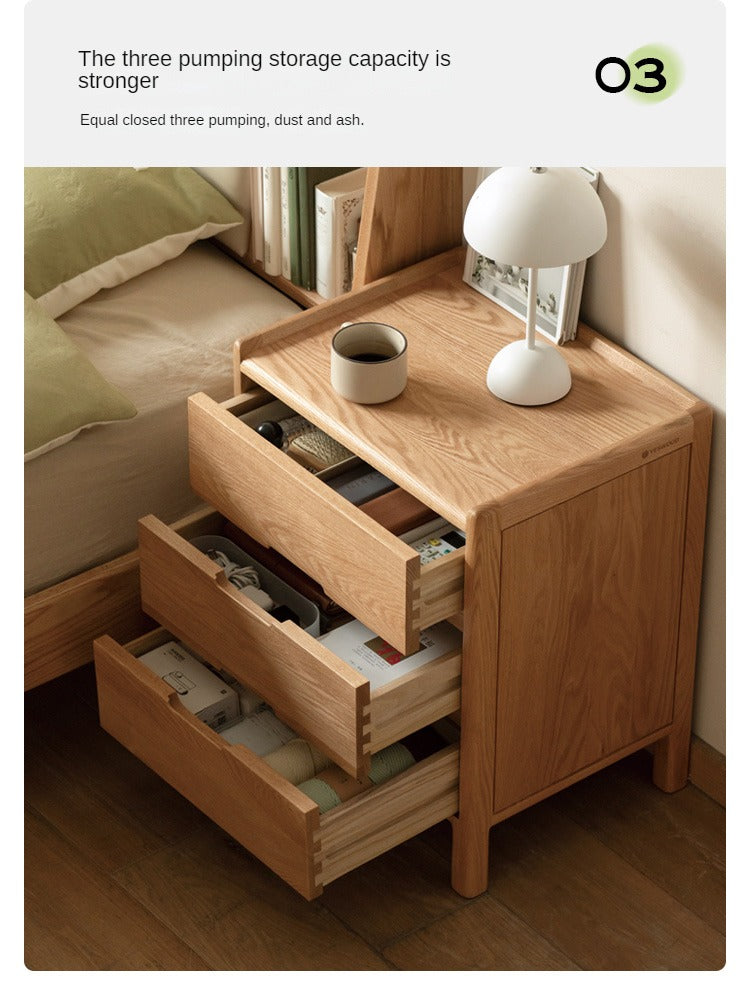 Solid Oak Wood Nightstand - Modern Nordic Style Bedside Table for Bedroom, Living Room, or Office