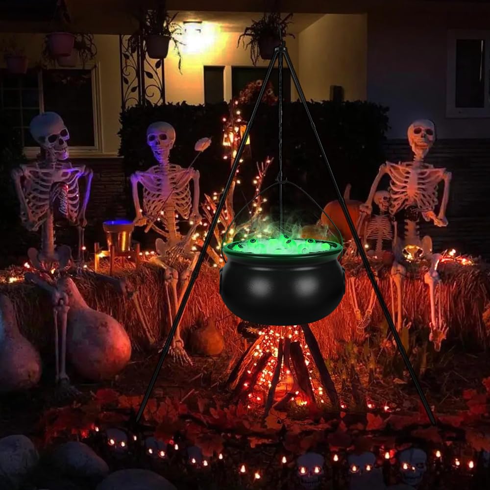 Black Plastic Witches Cauldron with LED String Lights - Large Halloween Party Bowl for Home, Porch & Yard Decorations | Perfect for Spooky Decor, Trick-or-Treat Candy Bowl & Halloween Party Centerpiece