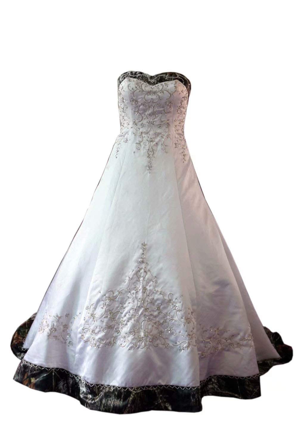 Mollybridal Sweetheart Satin A-Line Embroidered Camouflage Wedding Dress for Bride 2023 - Perfect for Outdoor, Beach, and Boho Chic Weddings
