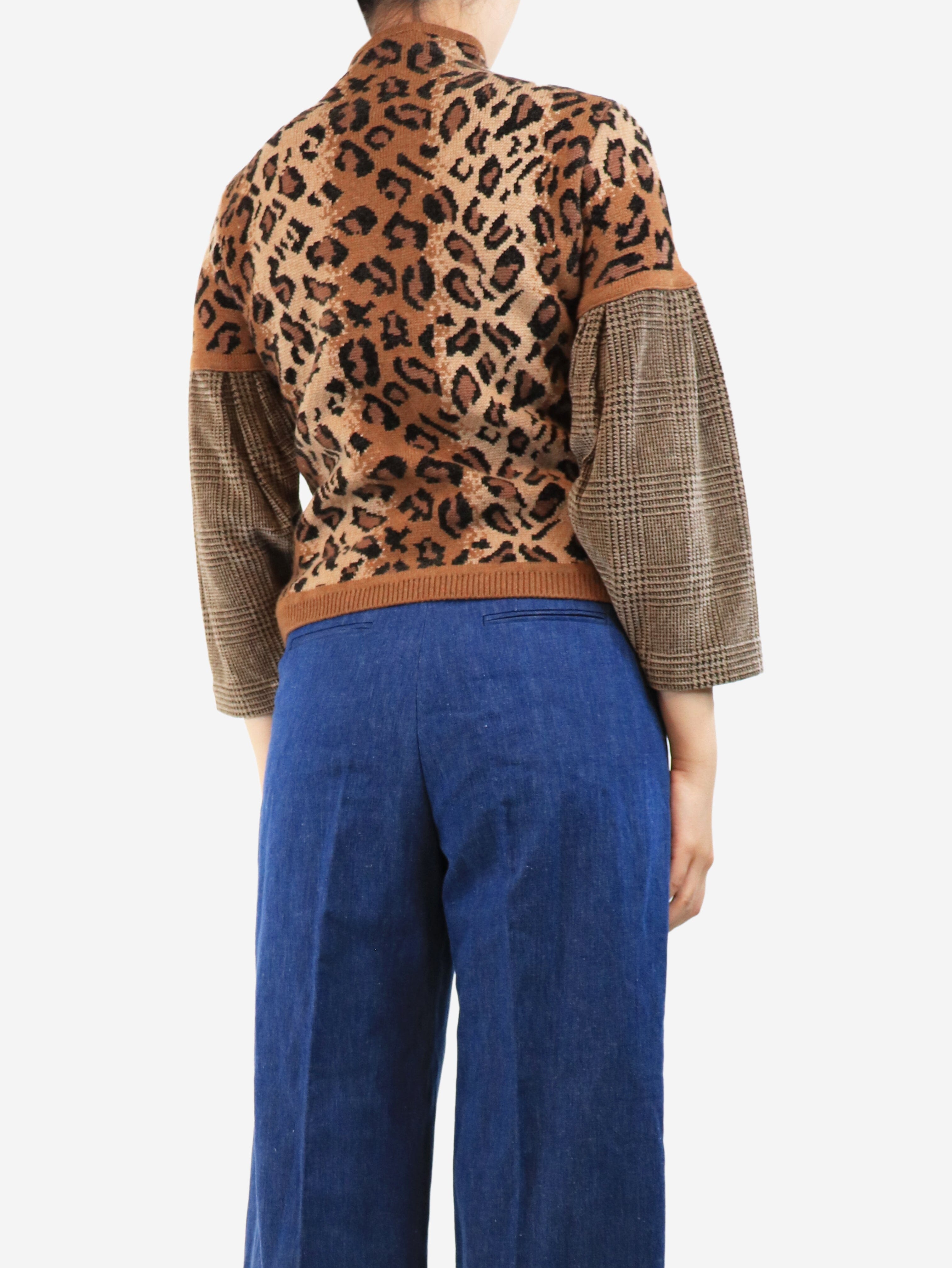 Brown Leopard Print Jumper Women's Size S - Stylish Animal Print Sweater for Casual Outfits & Fall Fashion