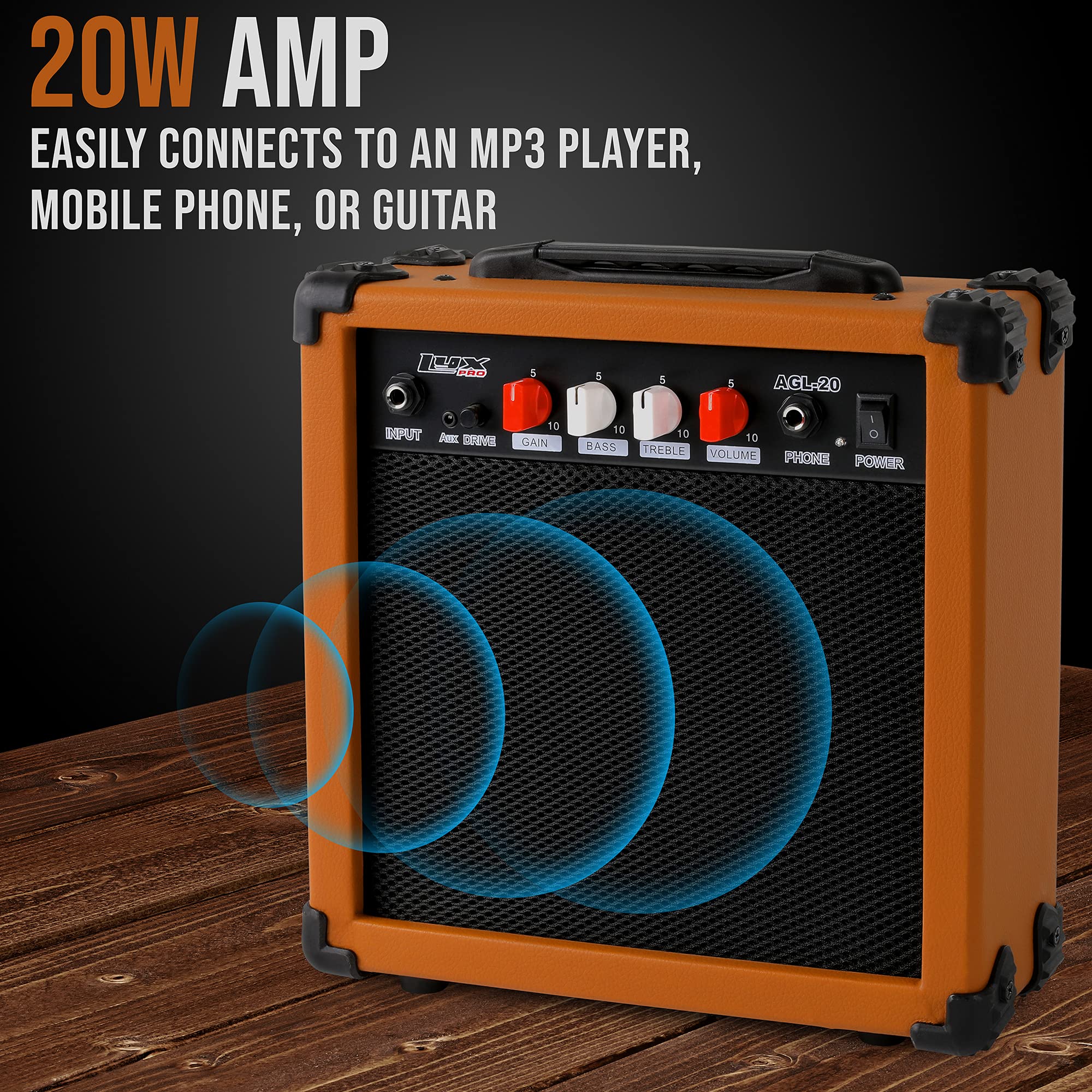 LyxPro 39 Inch Full Size Electric Guitar Starter Kit with 20W Amplifier - Mahogany Body, Digital Clip-On Tuner, 6 Strings, 2 Picks, Tremolo Bar, Shoulder Strap & Case Bag - Perfect for Beginners, Practice, Live Performances & Home Recording