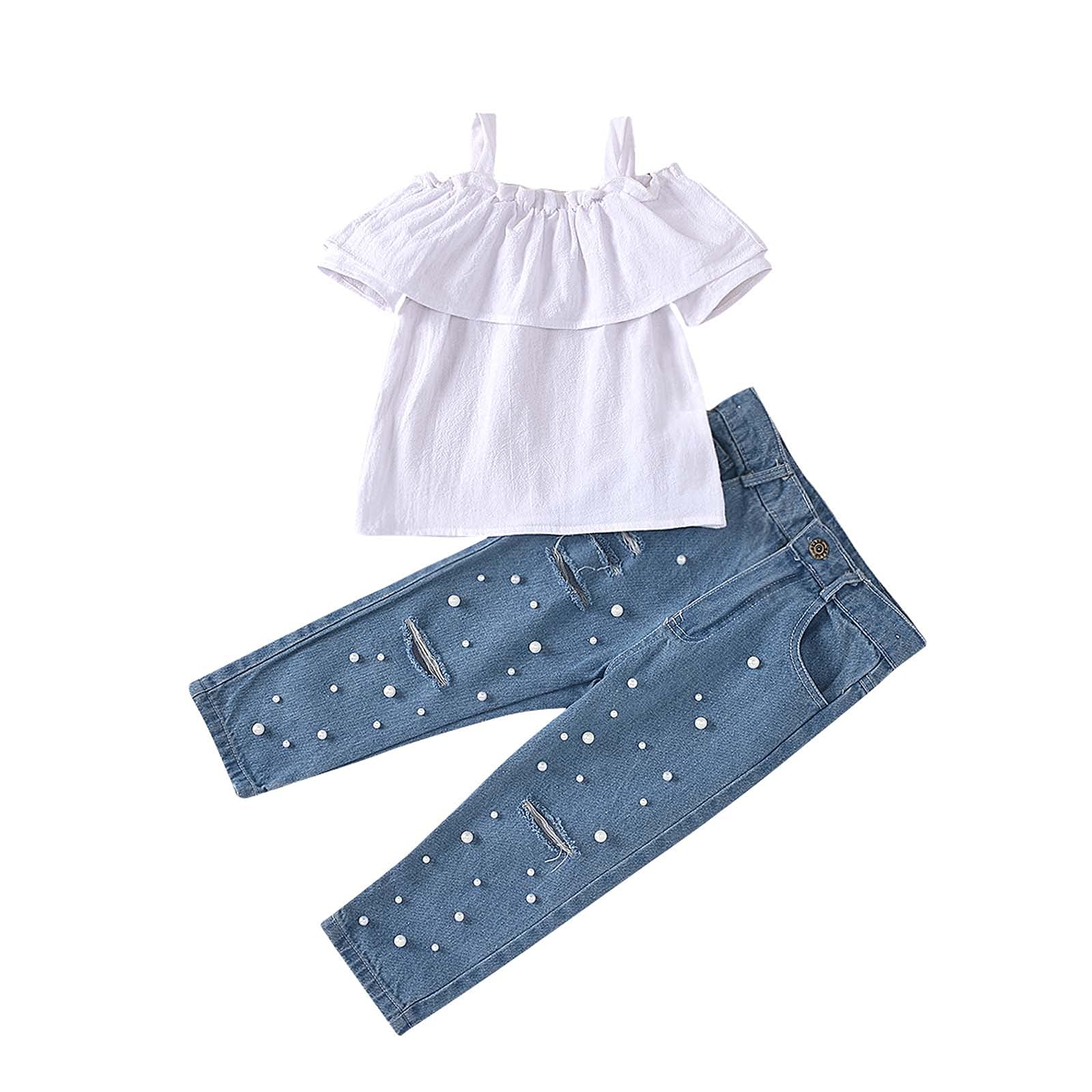 Stylish Beaded Two-Piece Outfit for Girls - One Shoulder Strap Top & Denim Shorts | Summer Fashion, Beachwear, Party Outfits for Teens
