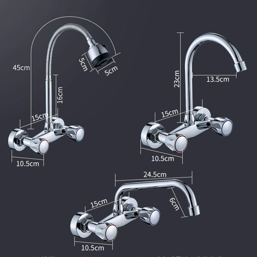 Wall Mounted Faucet - Copper Chrome Kitchen Sink Faucet with Double Handle, Hot & Cold Mixing Valve for In-Wall Installation | Perfect for Balcony, Laundry Room & Utility Sink Applications