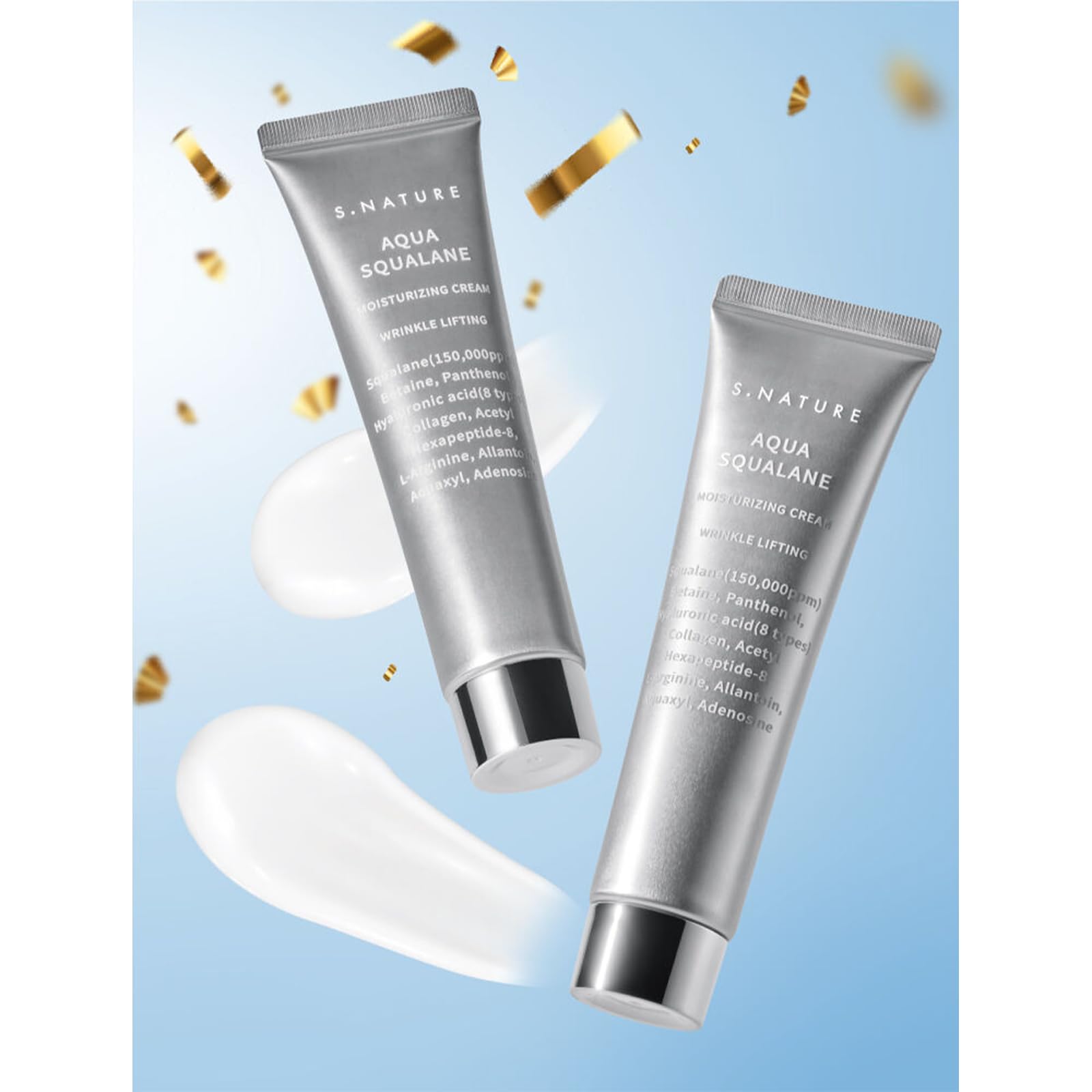 All Skin Type S.Nature Aqua Squalane Moisturizing Cream for Hydration & Soothing, 2.02fl.oz & 1.01fl.oz, Perfect for Daily Skincare & Nighttime Repair