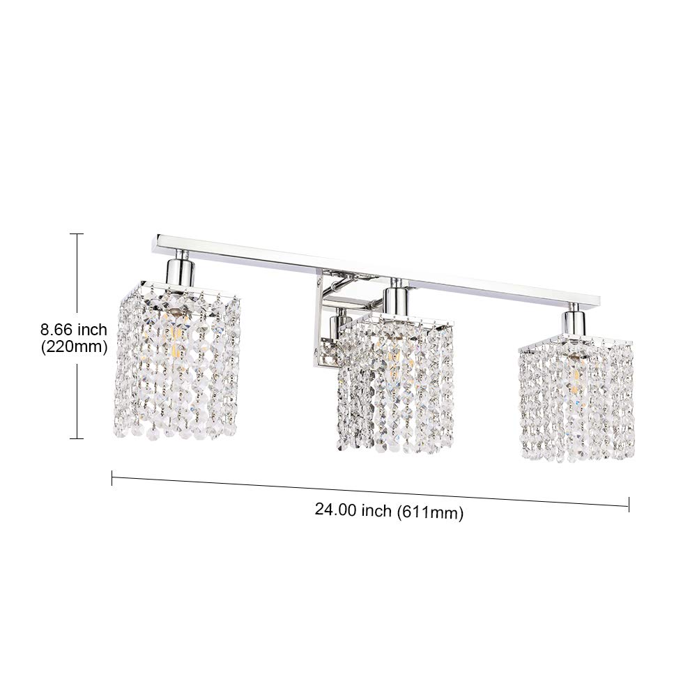 BONLICHT 3-Light Modern Wall Sconce with Crystal Drops - Polished Chrome Bathroom Vanity Light for Mirror - Luxury Indoor Wall Mount Lamp for Living Room, Hallway, Bedroom & Bathroom - Perfect for Ambient Lighting and Home Decor