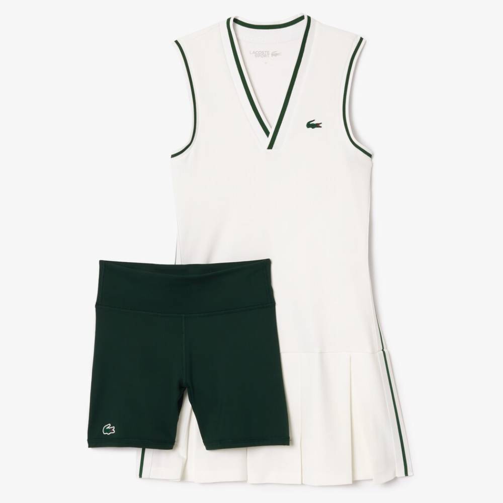 Lacoste Women's Ultra Dry Pique Tennis Dress - Breathable Moisture-Wicking White Tennis Skirt for Women | Perfect for Tennis Matches, Gym Workouts & Summer Sports Activities