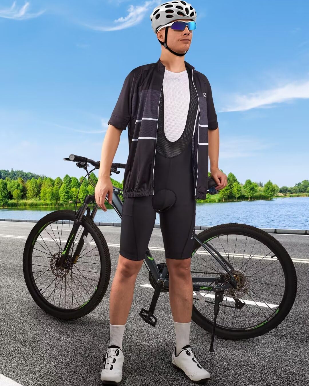 ROTTO Men's Cycling Bib Shorts with Sponge & Gel Padding - Breathable & Comfortable for Road Bike, Mountain Bike & Indoor Training - Perfect for Long Distance Rides, Commuting & Cycling Workouts