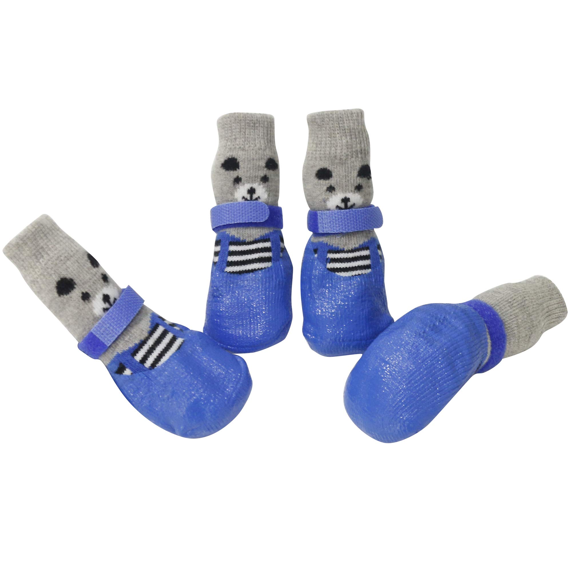 URBEST Non-Slip Dog Socks - 4Pcs Adjustable Pet Shoes for Small Dogs & Puppies with Anti-Skid Soles (Blue, Size L) - Perfect for Indoor Protection, Winter Warmth & Hardwood Floor Safety