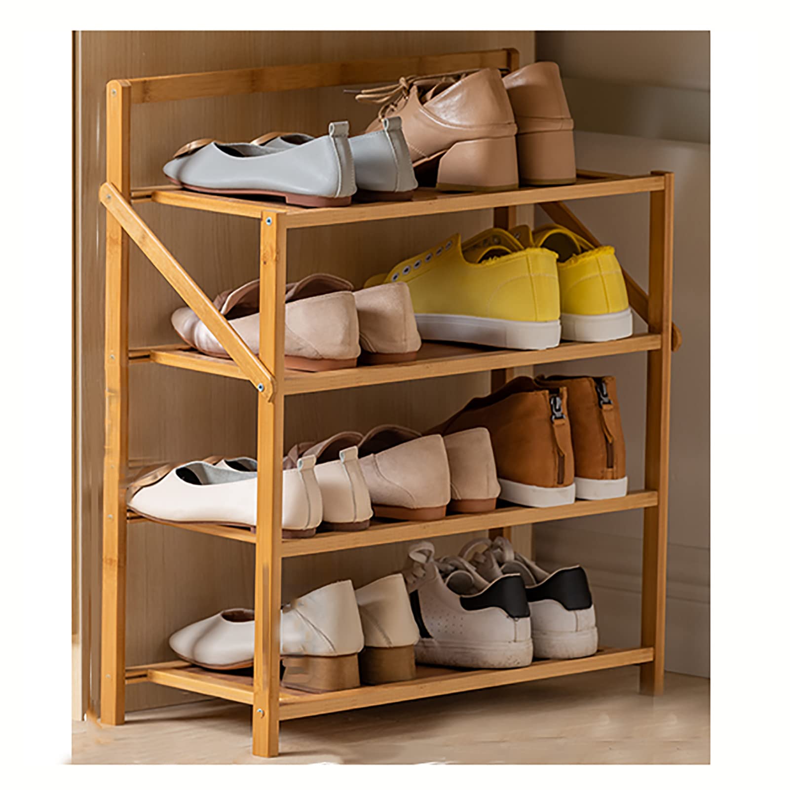 WYQQ Foldable Bamboo Shoe Organizer - Space Saving Shoe Rack for Home, Dorm, Mudroom (50x23.8x60cm) - Perfect for Entryway Storage & Closet Organization