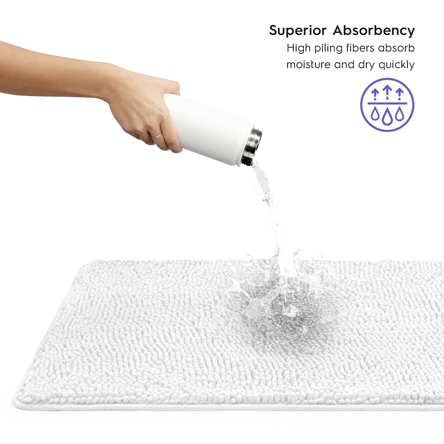 Premium Tafts Bathroom Rugs - Ultra Soft Chenille Microfiber Shaggy Bath Mat with Extra Thick Memory Foam, Super Absorbent & Non-Slip (21x47 Inches, Cool White) - Machine Washable for Easy Care - Perfect for Bathroom, Spa, and Master Suite Decor