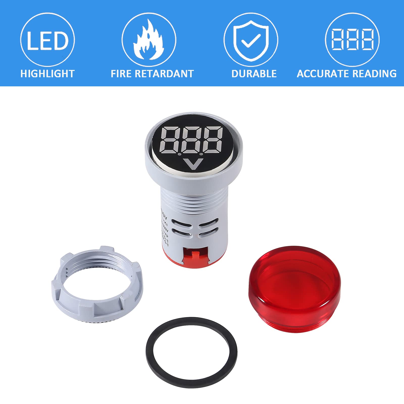 5pcs LED Voltage Meter Indicator AC 60-500V Digital Display Voltmeter with Signal Light - Round Lamp Tester for Home, Car, and Electrical DIY Projects