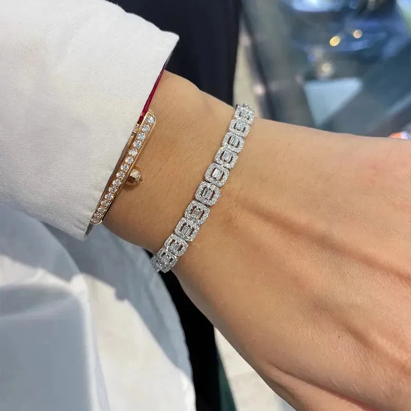 18K Gold Real Diamond Bracelet for Women - 3.5ct Square Luxury Wedding Jewelry | Elegant Engagement Party Gift for Her | Perfect for Anniversaries, Date Nights & Special Occasions