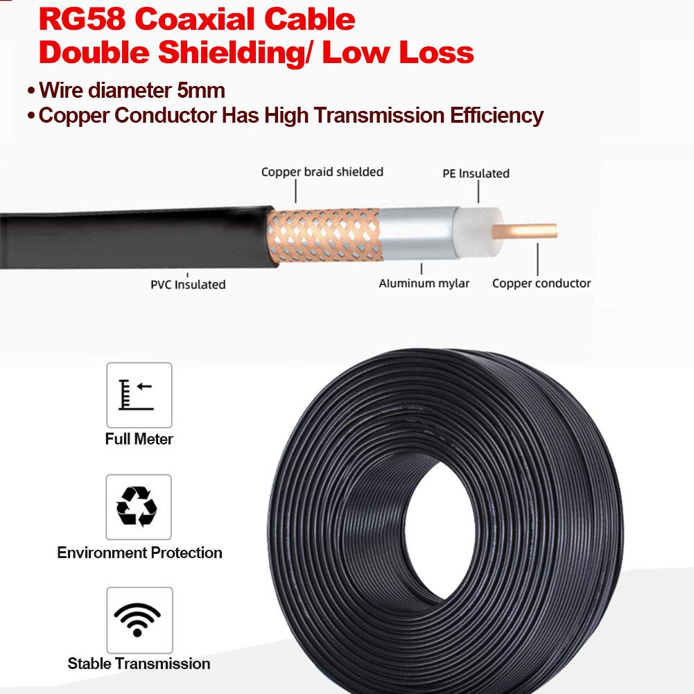 16.4ft CB Coax Cable - PL259 RG58 Coaxial Cable UHF Male to Male 50 Ohm Low Loss - for CB Radio, Ham Radio, SWR Meter, Dummy Load & Antenna Analyzer - Perfect for Vehicle Installation & Home Radio Stations