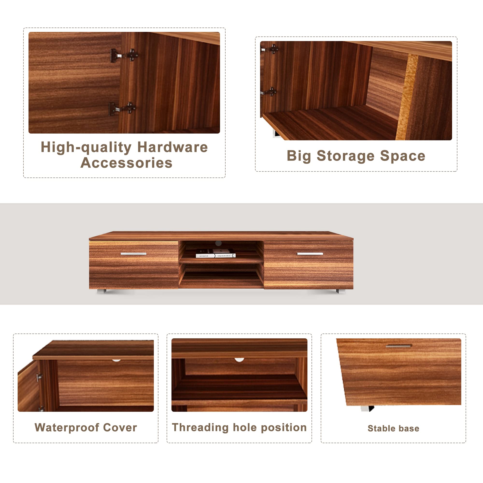 Modern 70 Inch Walnut TV Stand with Storage - High Gloss Entertainment Center for Living Room | Perfect for Home Theater Setup & Media Organization