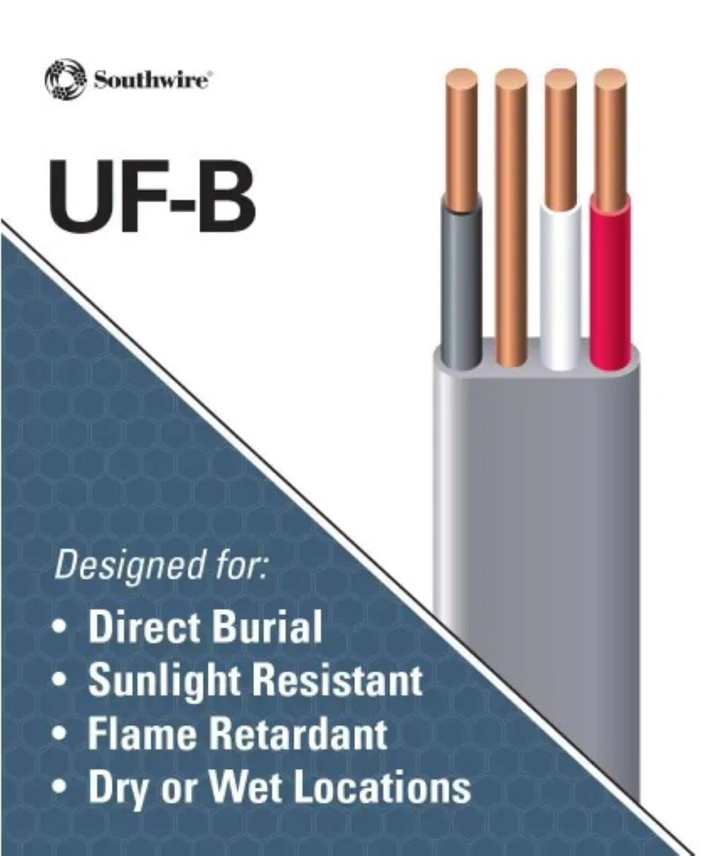 SOUTHWIRE 12/3 UF-B Underground Electrical Cable 250 ft - Direct Burial Wire for Outdoor Lighting, Irrigation & Landscape Projects