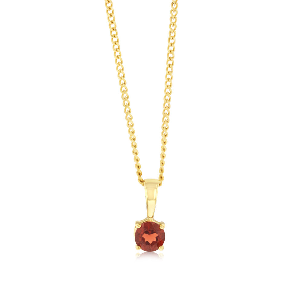 0.33Ct 4mm Brilliant Cut Garnet Pendant in 9K Yellow Gold - Elegant Jewelry Gift for Women, Perfect for Valentine's Day, Anniversary & Special Occasions