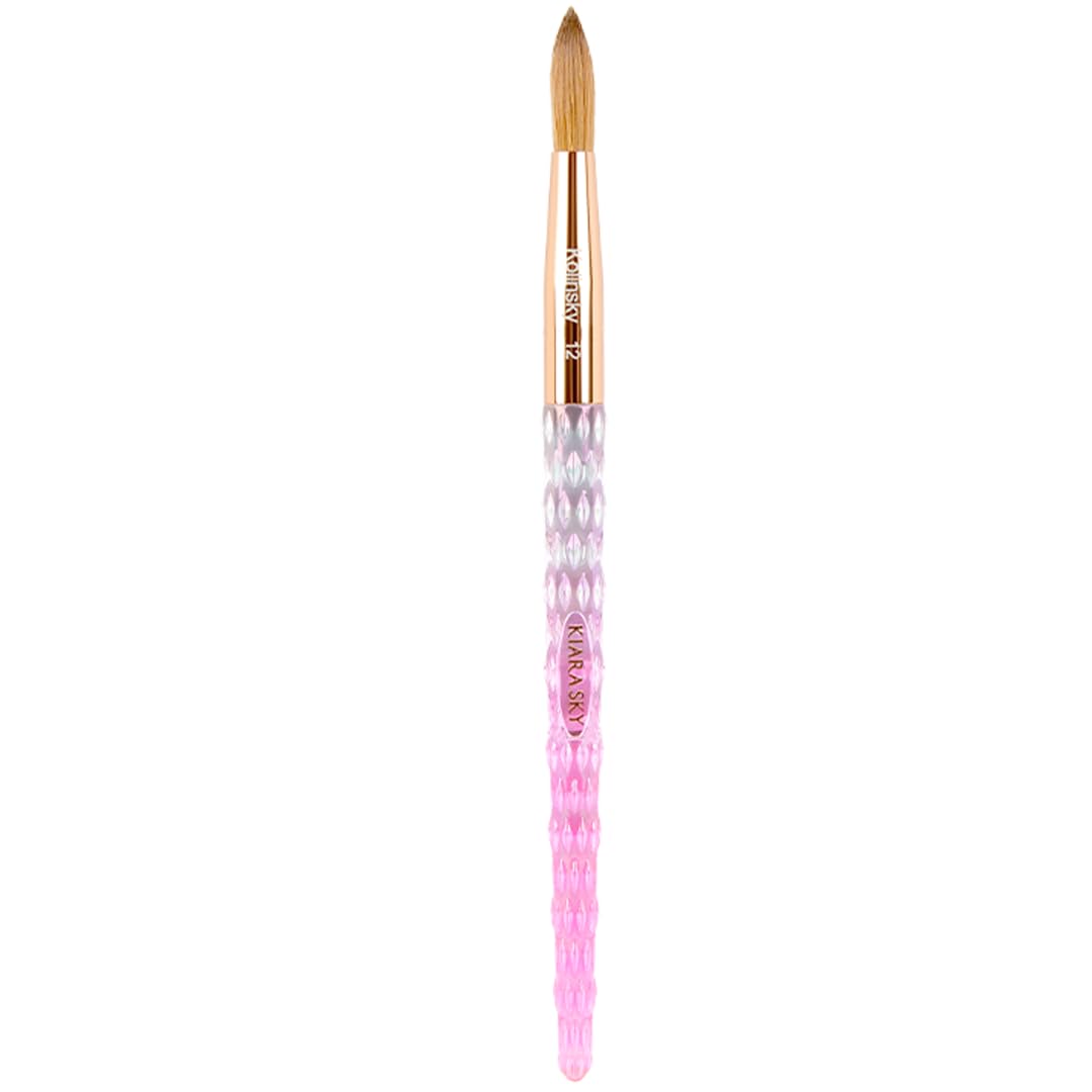 Kiara Sky Professional #12 Pink Crystal Acrylic Nail Brush with 100% Kolinsky Hair - Premium Nail Art Tool for Acrylic, Gel & Dip Powder | Perfect for Nail Extensions, French Tips & Detailed Designs | Salon & Home Manicure Essential | Great for DIY Nail Art, Beginners & Professionals | Use for Wedding, Party & Special Occasion Nails