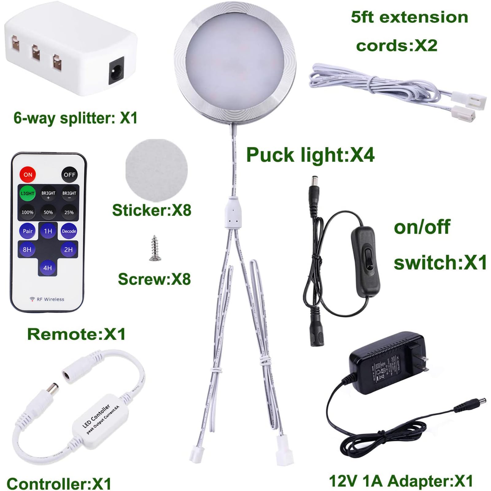 AIBOO Linkable LED Under Cabinet Lights 12V Slim Aluminum Dimmable Puck Lights with RF Remote Control & ETL Listed Power Adapter - Warm White (4 Pack) - Perfect for Kitchen, Display Case, Bookshelf, and Accent Lighting
