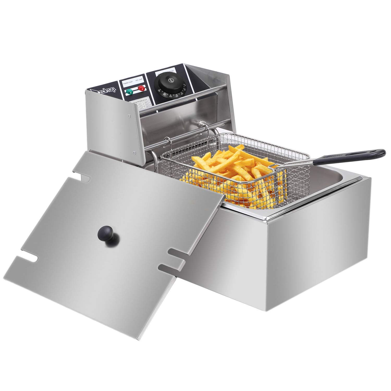 Stainless Steel Electric Deep Fryer with Basket - 2500W 6.3QT/6L for French Fries, Onion Rings, Chicken & More - Perfect for Home Kitchen & Restaurant Use (110V US Plug)