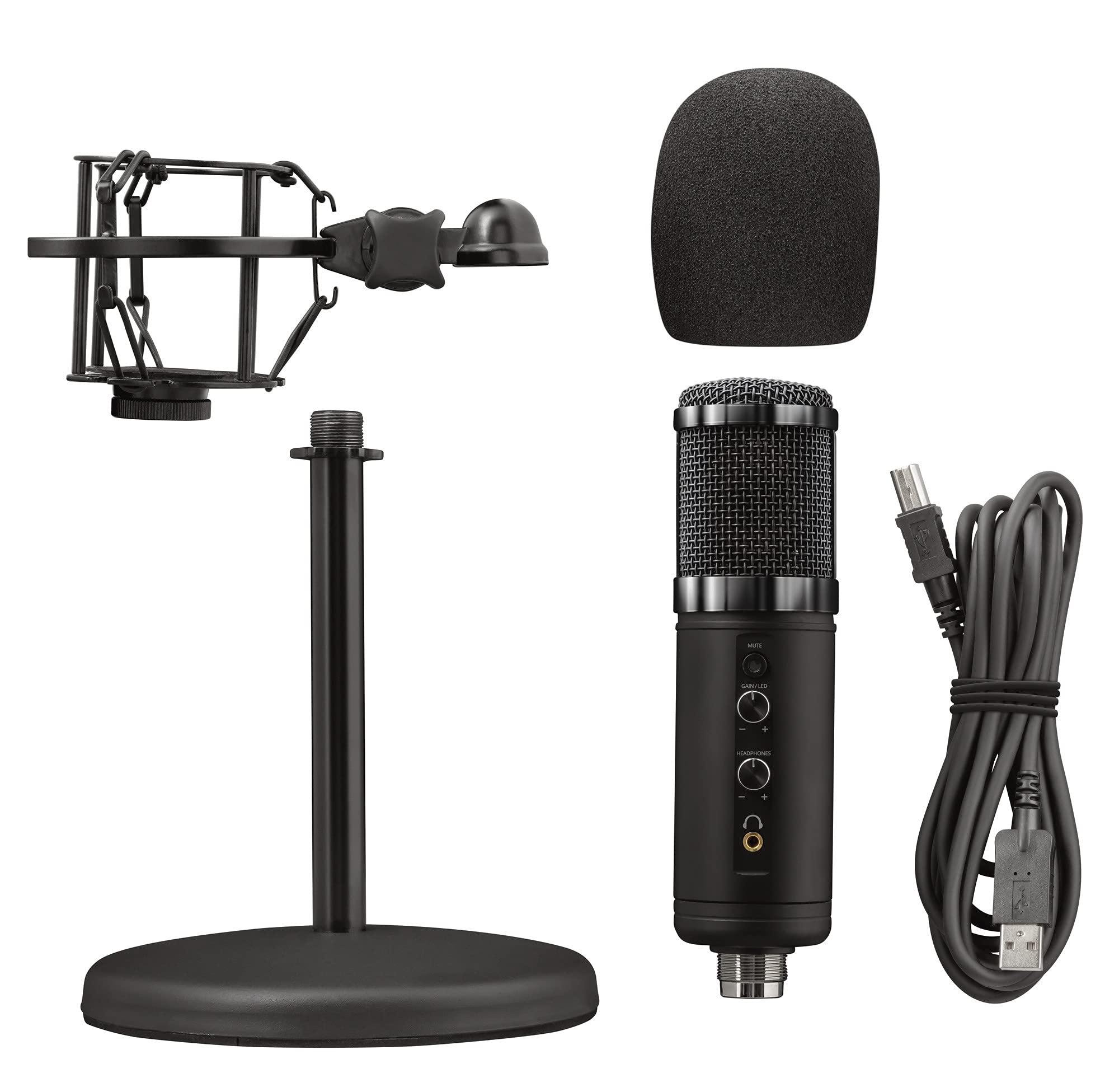 Trust Gaming GXT 256 Exxo USB Streaming Microphone with Shock Mount & Pop Filter, Cardioid Pattern - PC, PS4, PS5, Vlog, Podcasting (Black) - Perfect for Home Studios, Live Streaming & Content Creation