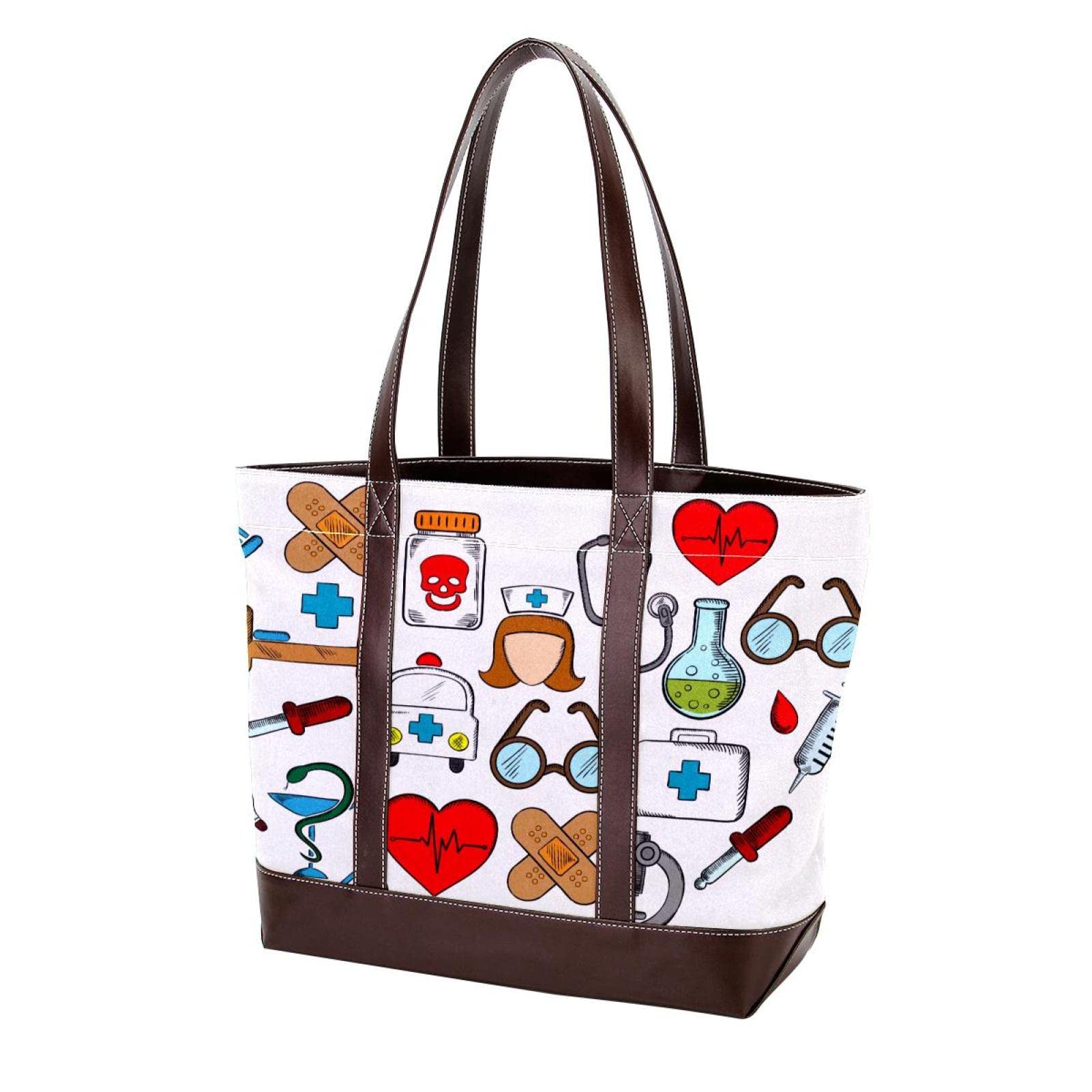 Christmas Themed Large Tote Bags for Women - Leather & Canvas Top Handle Shoulder Satchel Hobo Purses | Holiday Shopping, Gift Giving & Party Essentials