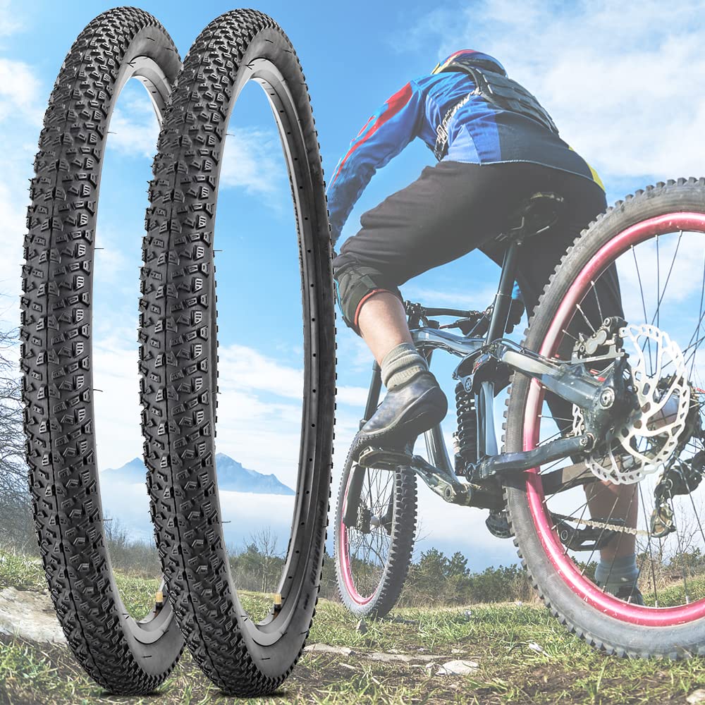 2 Pack Mountain Bike Tires 24/26/27.5/29 Inch - 1.95 to 2.125 Width Folding Replacement Tires with Bead Wire & Tire Levers - Perfect for Trail Riding, Commuting & Off-Road Cycling
