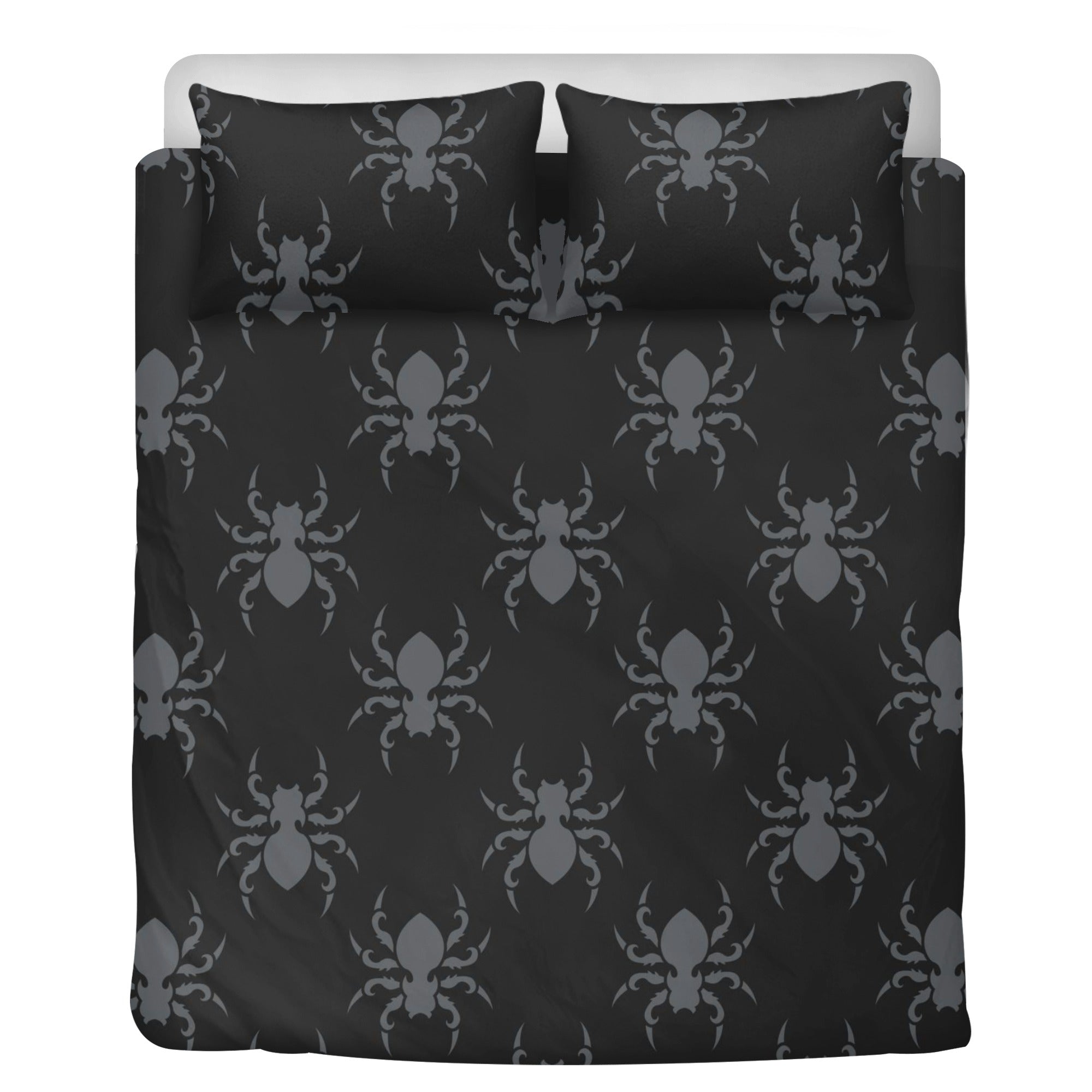 Goth Spider 3-Piece Bedding Set - Black Gothic Spiderweb Comforter, Pillowcases & Sheet for Halloween Decor, Horror Theme Bedroom, or Alternative Aesthetic Lovers