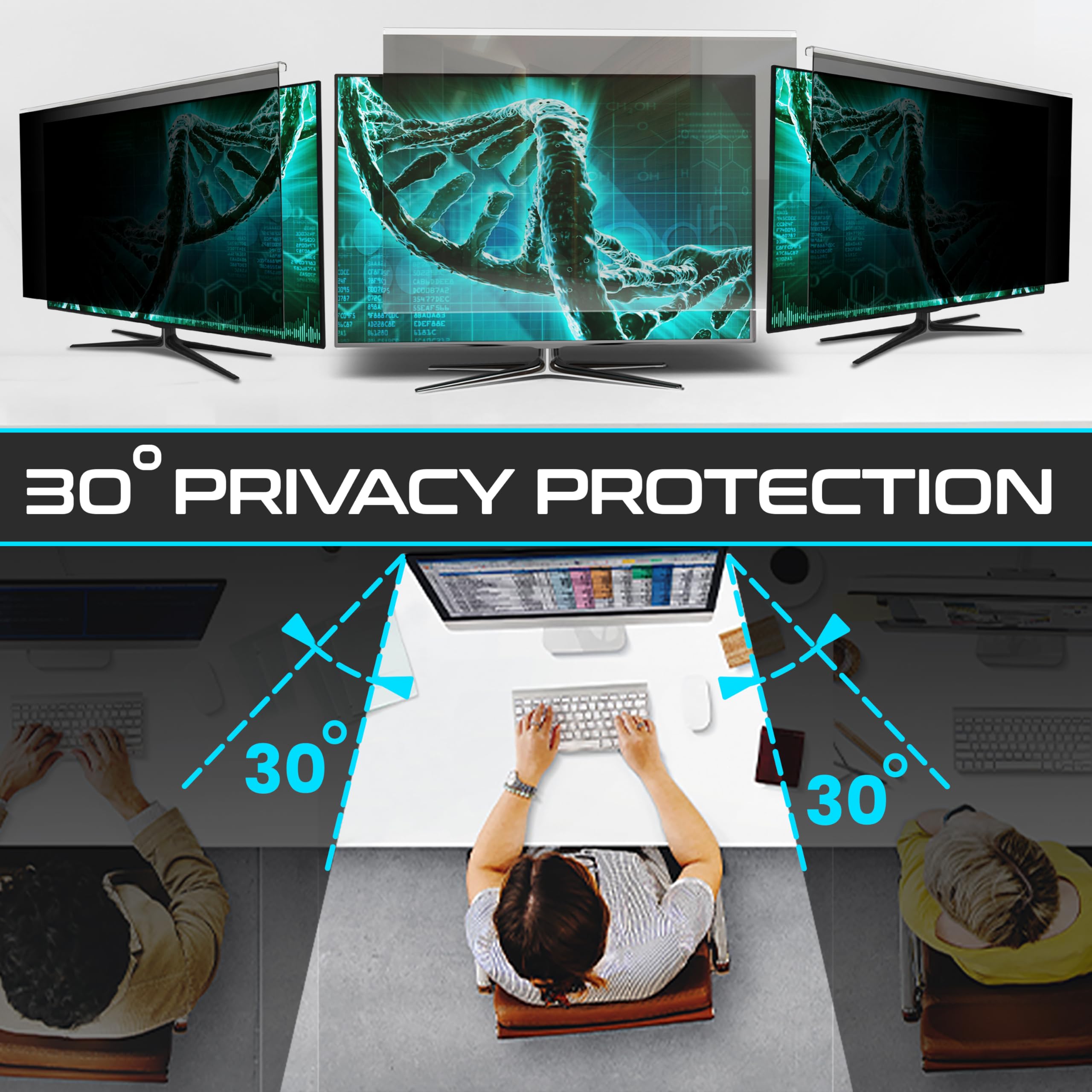 EZ-Pro 32 Inch Computer Monitor Privacy Screen Protector - Anti Blue Light Filter, Easy Installation (17.3