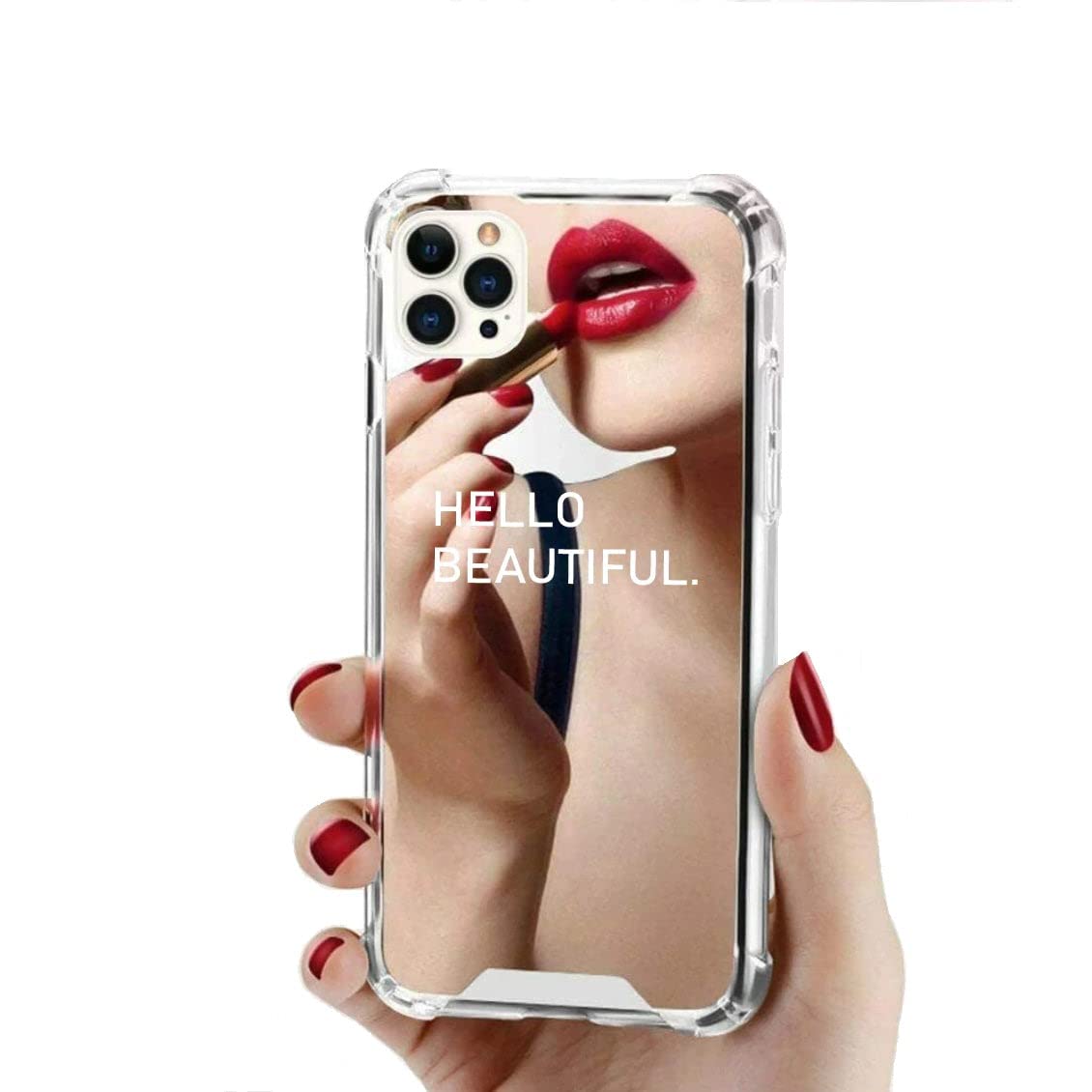 Hello Beautiful - Slim Plastic Mirror Phone Case with Reinforced Soft Corners for iPhone 13 Mini | Luxury Reflective Design with Built-in Pocket Mirror | Perfect for Makeup Touch-ups, Selfies & Night Out Accessories