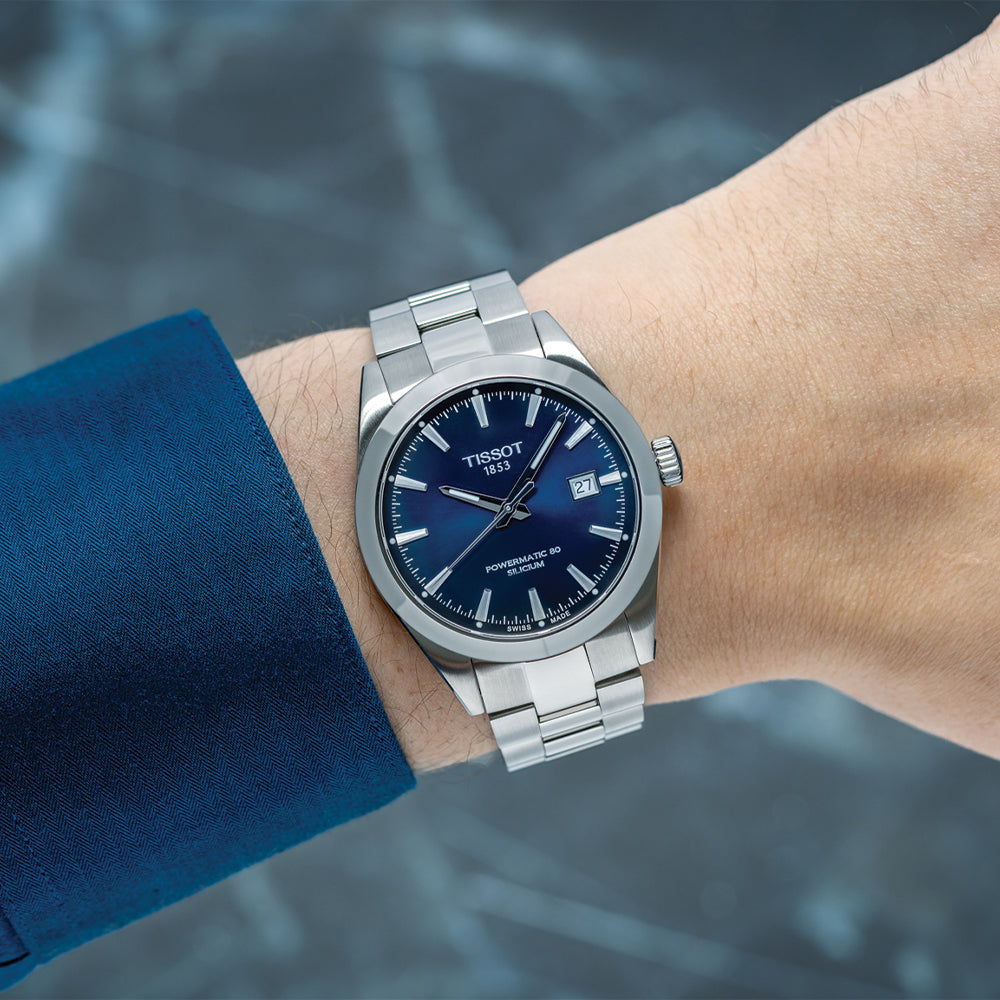 Gentleman Powermatic 80 Automatic Watch with Silicium Balance Spring - 40mm Blue Dial on Stainless Steel Bracelet | Perfect for Business, Formal Events & Everyday Wear