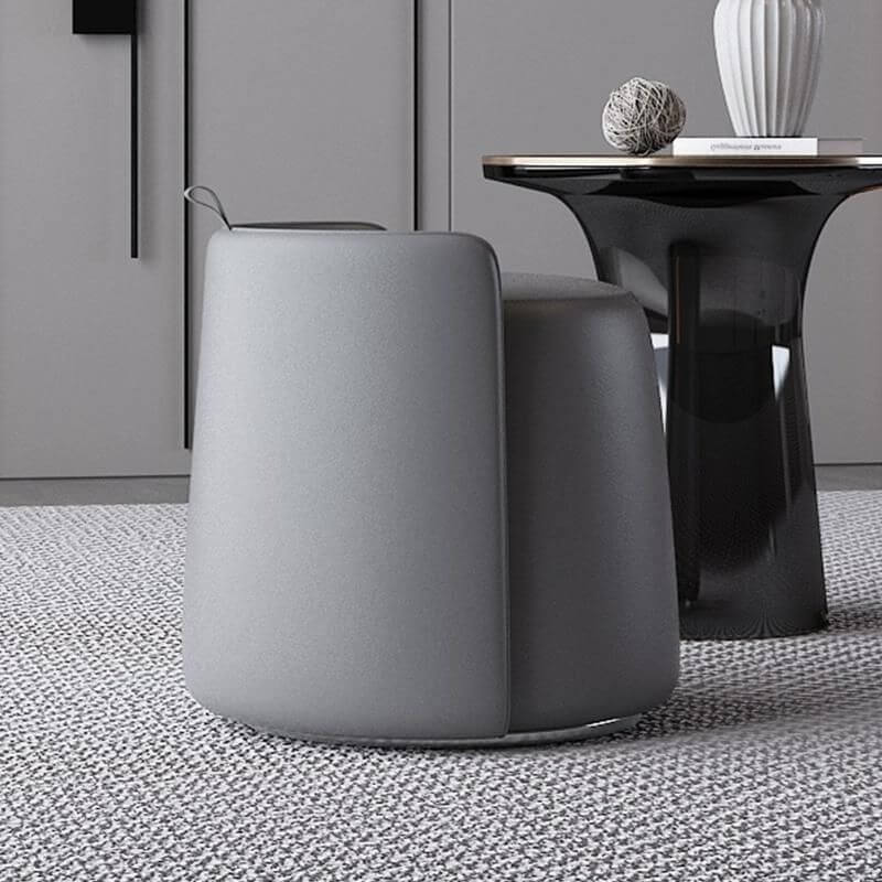 Modern Faux Leather Pouf Ottoman with Silver Legs - Stylish Footrest & Home Decor Accent for Living Room, Bedroom or Office