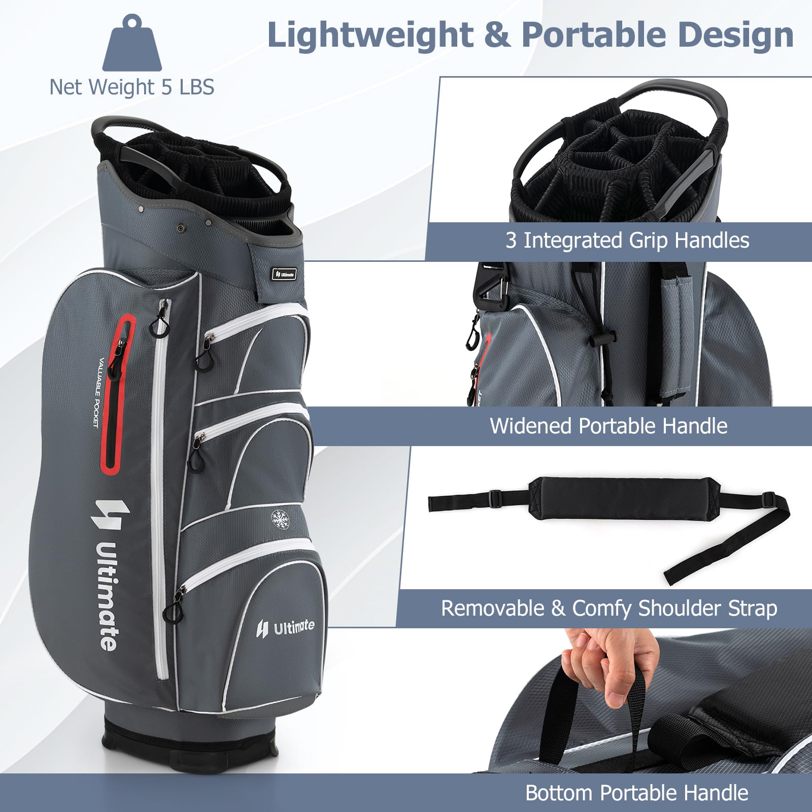 Tangkula 15-Way Top Divider Lightweight Golf Cart Bag with Putter Well, 7 Pockets, Cooler Bag & Rain Hood - Portable Golf Carry Bag for Men & Women - Perfect for Golf Courses, Driving Ranges & Tournaments