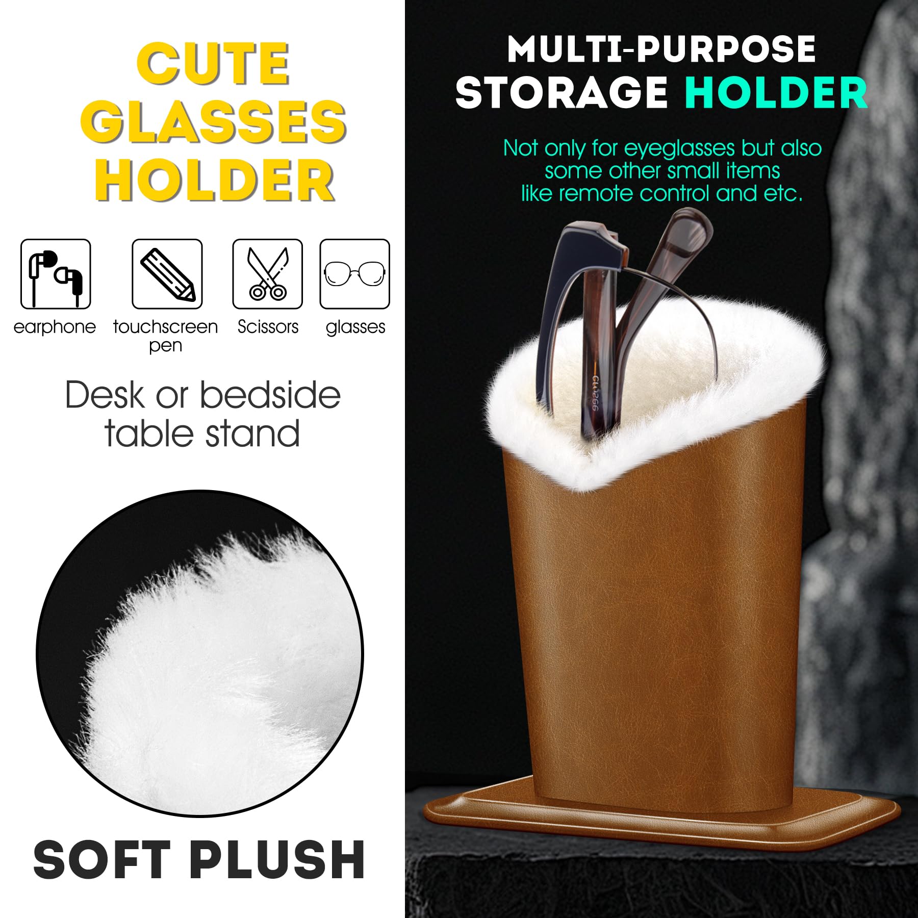 2 Pack Soft Plush Lined Eyeglasses Holder Stand - Protective Glasses Case for Desk & Nightstand - Perfect for Home, Office, and Travel Organization