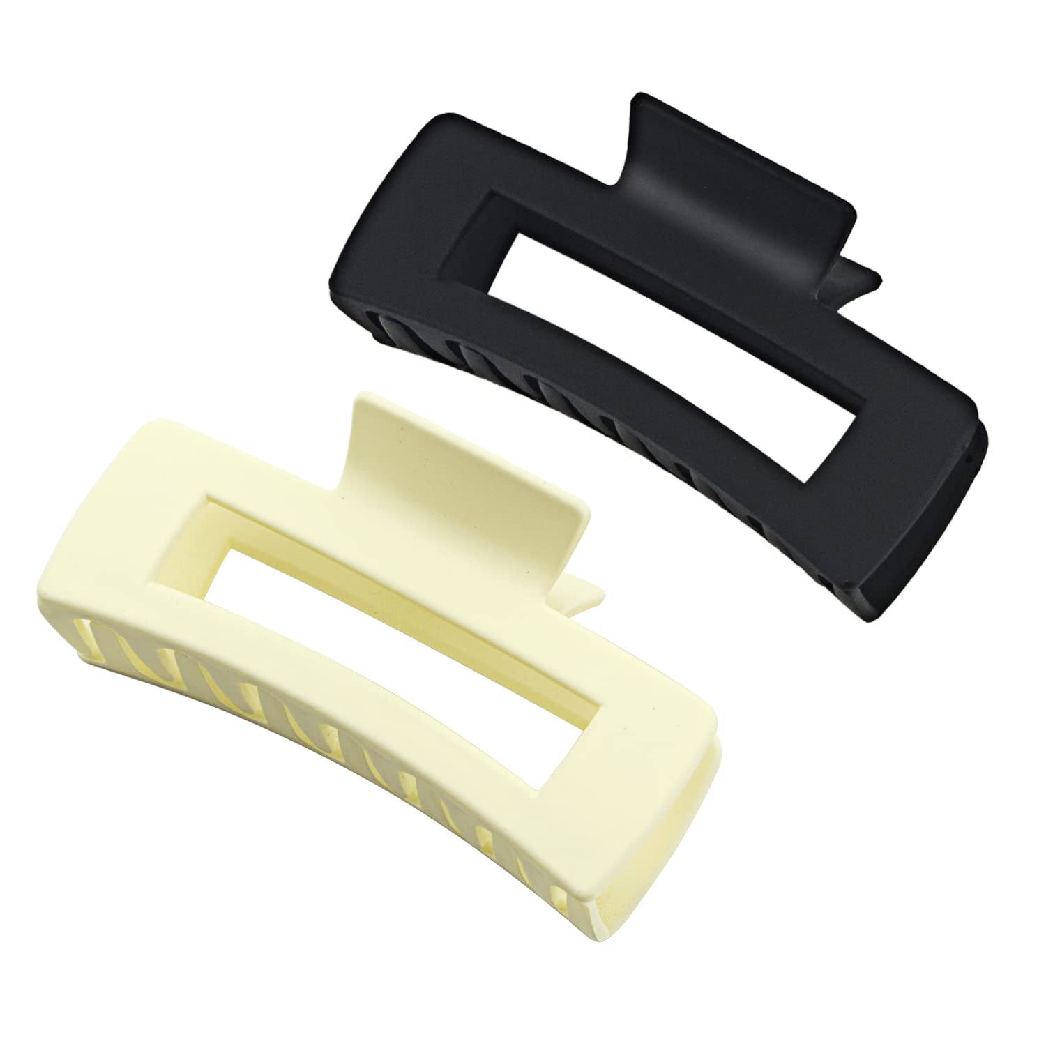 4.2 Inch Matte Rectangle Hair Claw Clips for Women - Non-Slip Jaw Clips for Thick & Thin Hair (Black & White) - Perfect for Ponytails, Buns & Everyday Hairstyles