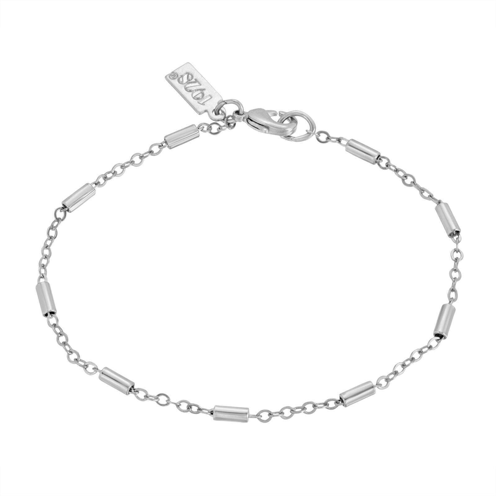 1928 Jewelry Classic Tube and Chain Bracelet 7 Inch - Vintage Style Adjustable Cuff for Women - Perfect for Parties, Weddings & Everyday Wear